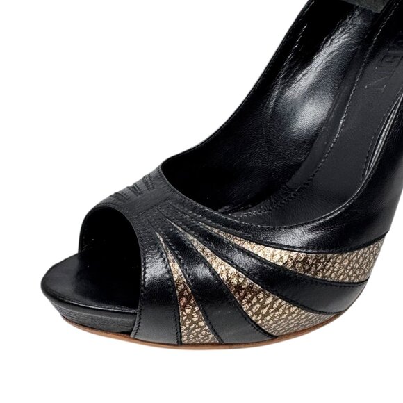 ALEXANDER McQUEEN Peep Toe Platform Heels Sz 9 Black Leather Pumps Glam Luxury - Picture 4 of 15